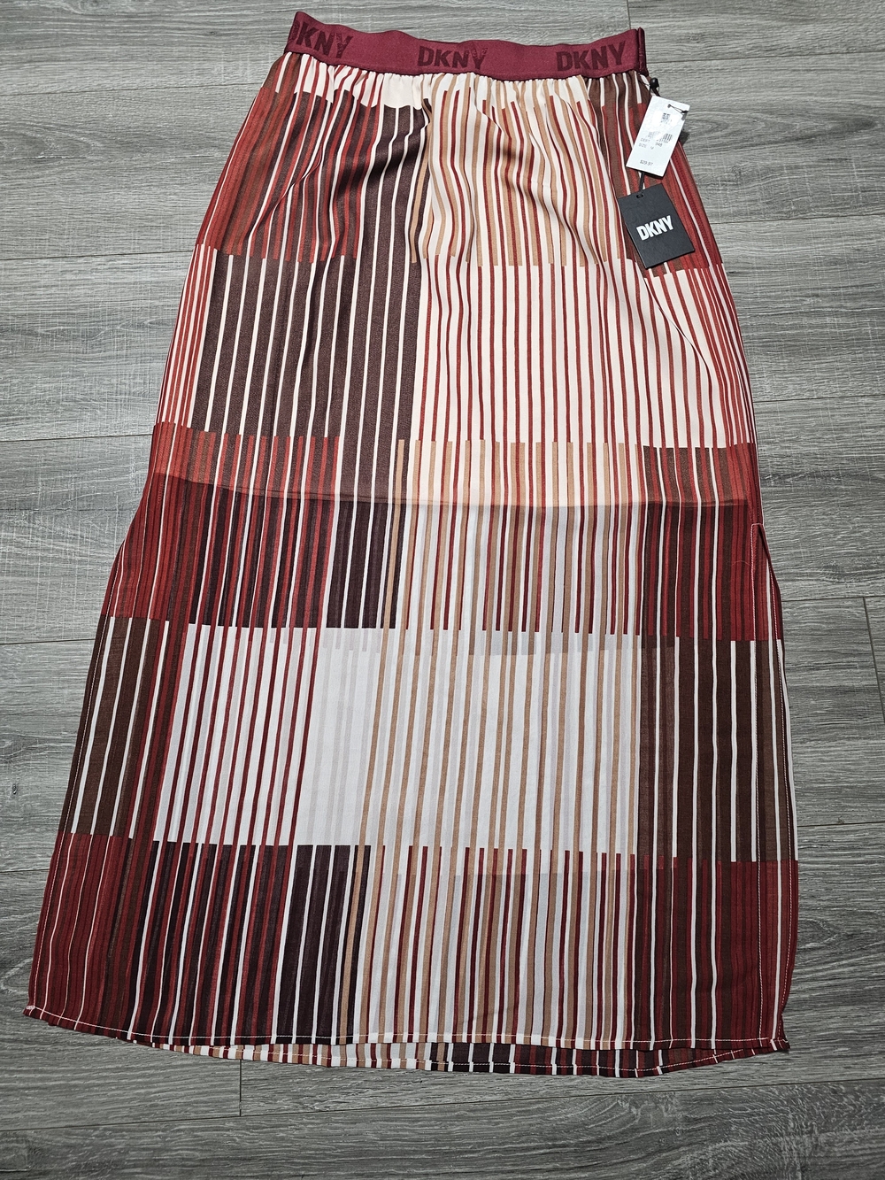 DKNY Red, Brown & Cream Striped Maxi Skirt